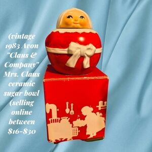Avon Mrs. Claus Ceramic Candy Jar - Red & Cream